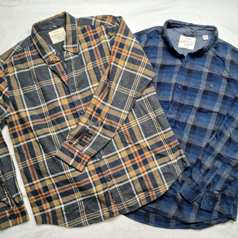 Original Weatherproof Vintage Cotton Long Sleeve Button Shirt Mens XL Blue Plaid